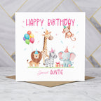Auntie Birthday Card, Safari Animal Birthday Card For Girls, Cute Jungle Animals Card, Special Auntie (S00181) - Blank Inside - Sent To You (S00181)
