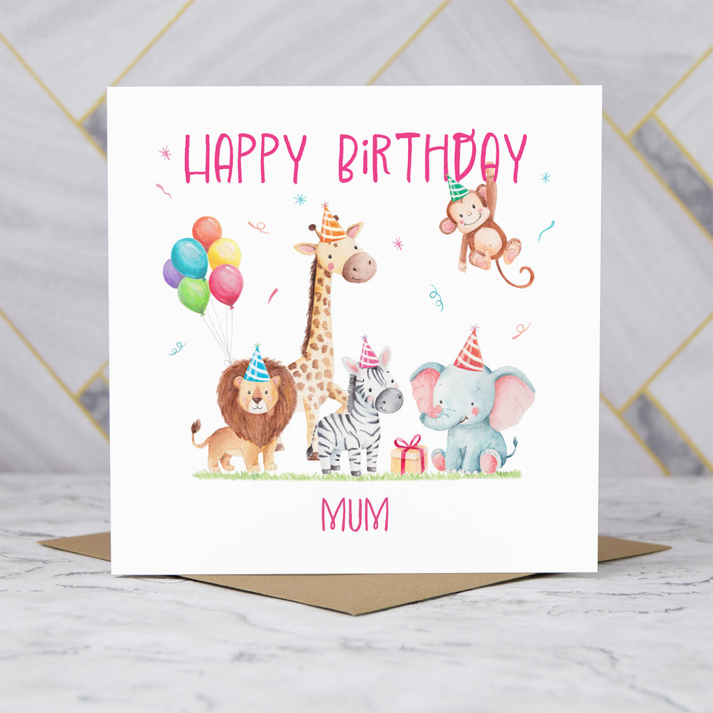 Mum Birthday Card, Safari Animal Birthday Card For Girls, Cute Jungle Animals Card, Special Mum (S00183) - Blank Inside - Sent To You (S00183)