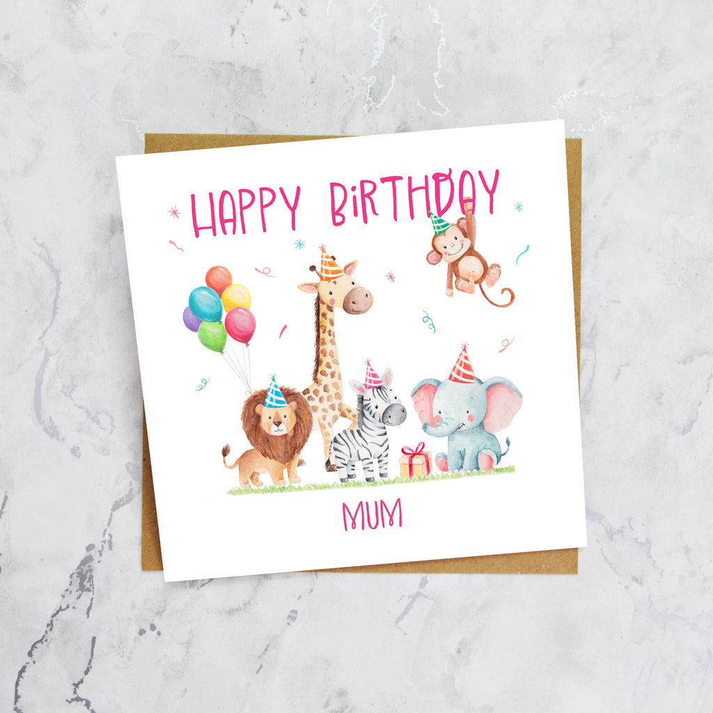Mum Birthday Card, Safari Animal Birthday Card For Girls, Cute Jungle Animals Card, Special Mum (S00183) - Blank Inside - Sent To You (S00183)