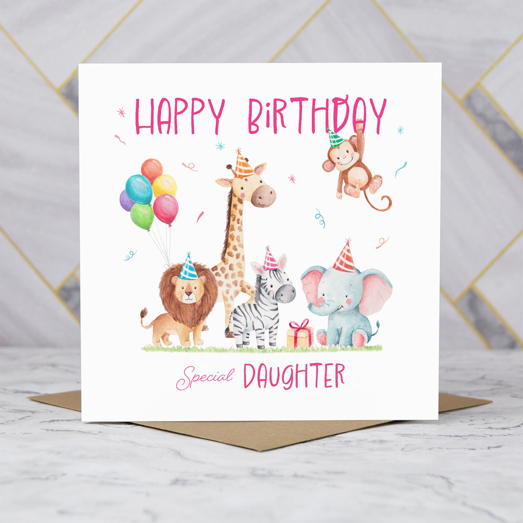 Daughter Birthday Card, Safari Animal Birthday Card For Girls, Cute Jungle Animals Card, Special Daughter (S00185) - Blank Inside - Sent To You (S00185)