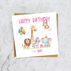 Nan Birthday Card, Safari Animal Birthday Card For Girls, Cute Jungle Animals Card, Special Nan (S00188) - Blank Inside - Sent To You (S00188)