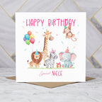 Niece Birthday Card, Safari Animal Birthday Card For Girls, Cute Jungle Animals Card, Special Niece (S00190) - Blank Inside - Sent To You (S00190)