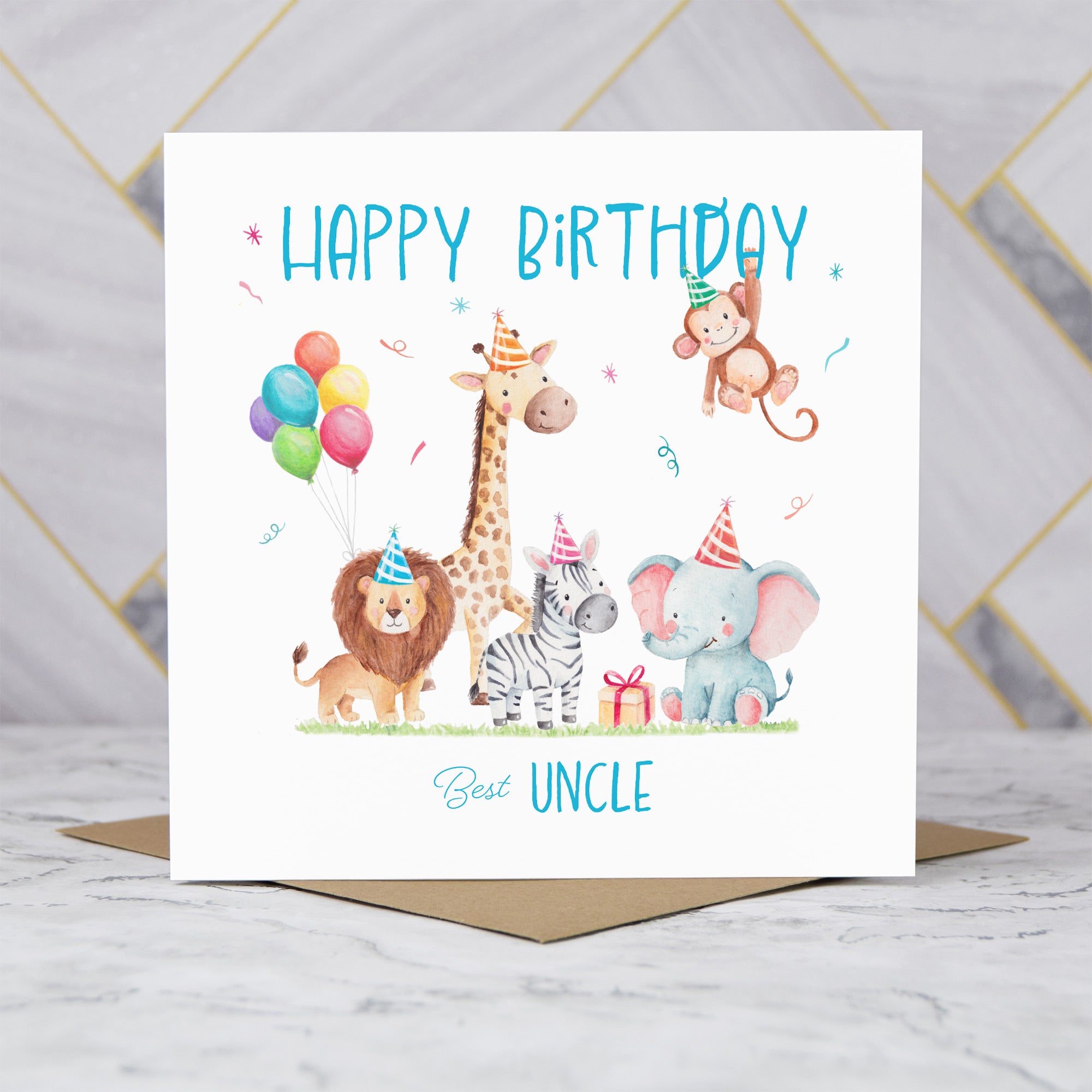 Uncle Birthday Card, Safari Animal Birthday Card For Boys, Cute Jungle Animals Card, Special Uncle (S00191) - Blank Inside - Sent To You (S00191)