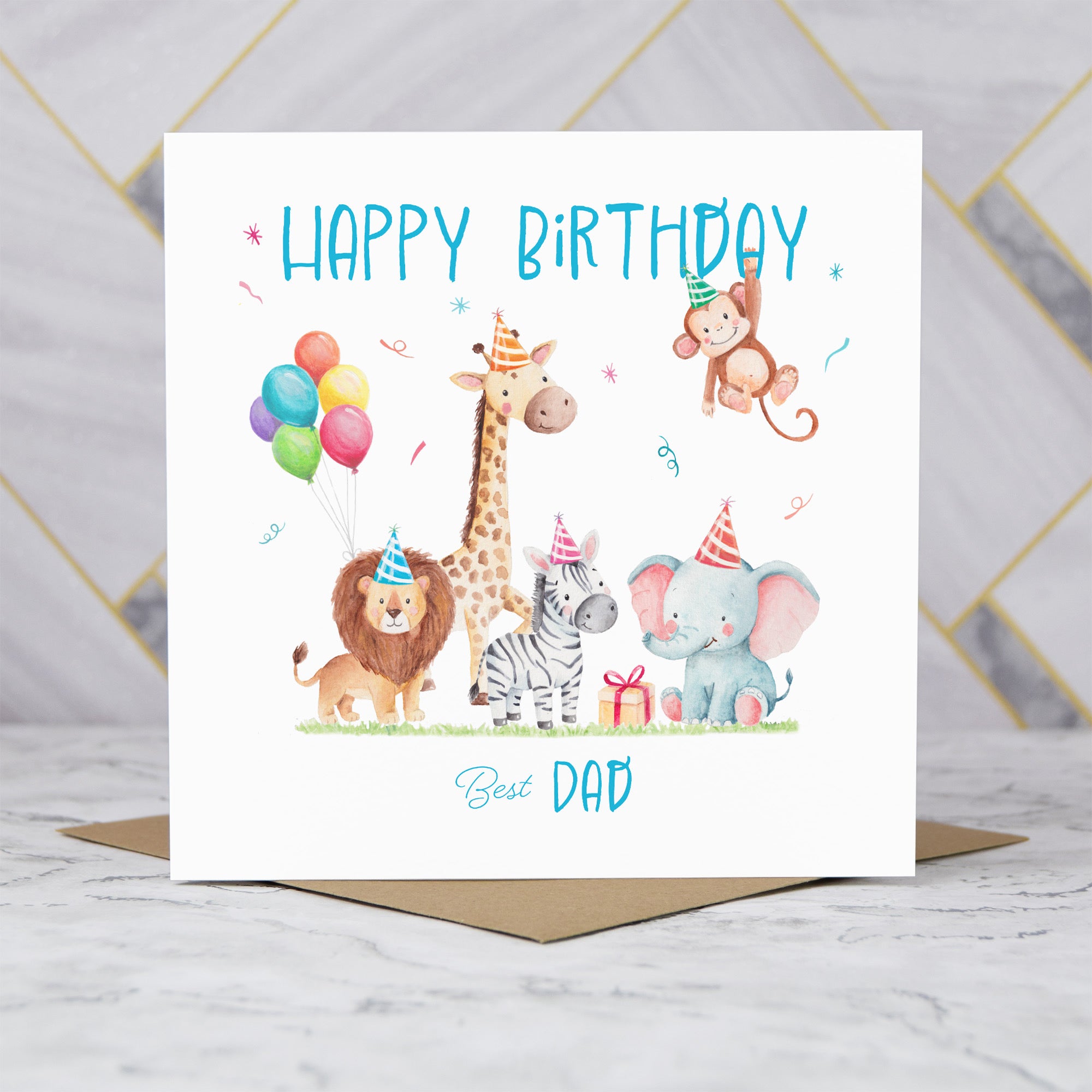 Dad Birthday Card, Safari Animal Birthday Card For Boys, Cute Jungle Animals Card, Special Dad (S00192) - Blank Inside - Sent To You (S00192)