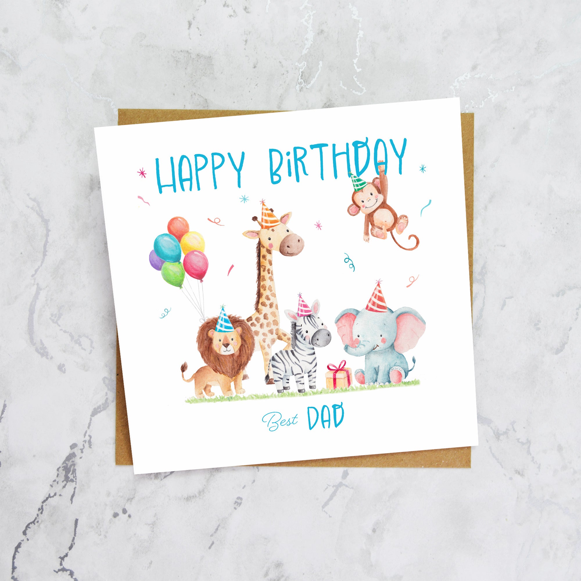 Dad Birthday Card, Safari Animal Birthday Card For Boys, Cute Jungle Animals Card, Special Dad (S00192) - Blank Inside - Sent To You (S00192)