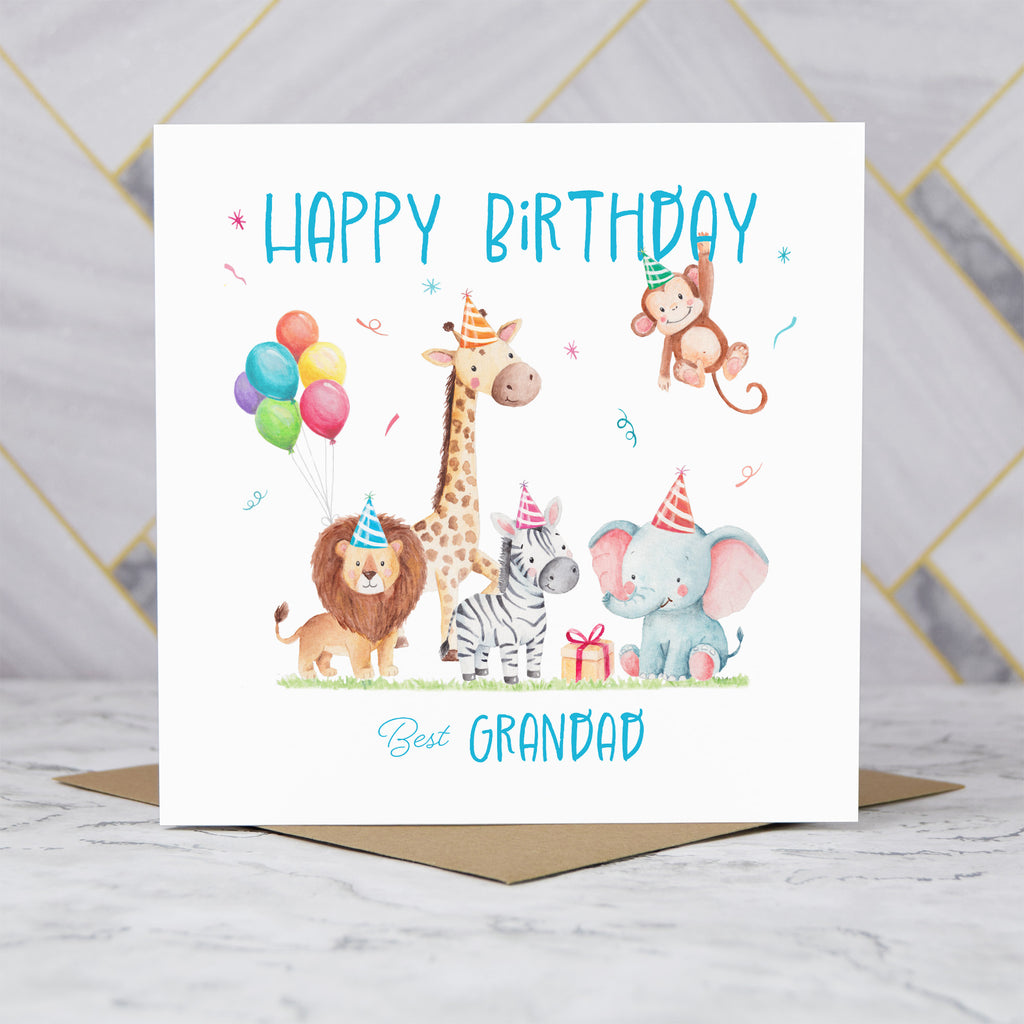 Grandad Birthday Card, Safari Animal Birthday Card For Boys, Cute Jungle Animals Card, Special Grandad (S00195) - Blank Inside - Sent To You (S00195)