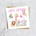 4th Birthday Card For Girl, Safari Animal Birthday Card Age 4, Jungle Animals Fourth Birthday Card For Girls (S00202) - Blank Inside - Sent To You (S00202)
