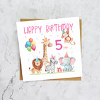 5th Birthday Card For Girl, Safari Animal Birthday Card Age 5, Jungle Animals Fifth Birthday Card For Girls (S00203) - Blank Inside - Sent To You (S00203)