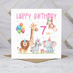 7th Birthday Card For Girl, Safari Animal Birthday Card Age 7, Jungle Animals Seventh Birthday Card For Girls (S00205) - Blank Inside - Sent To You (S00205)
