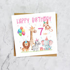 7th Birthday Card For Girl, Safari Animal Birthday Card Age 7, Jungle Animals Seventh Birthday Card For Girls (S00205) - Blank Inside - Sent To You (S00205)