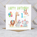 1st Birthday Card For Boy, Safari Animal Birthday Card Age 1, Jungle Animals First Birthday Card For Boys (S00206) - Blank Inside - Sent To You (S00206)