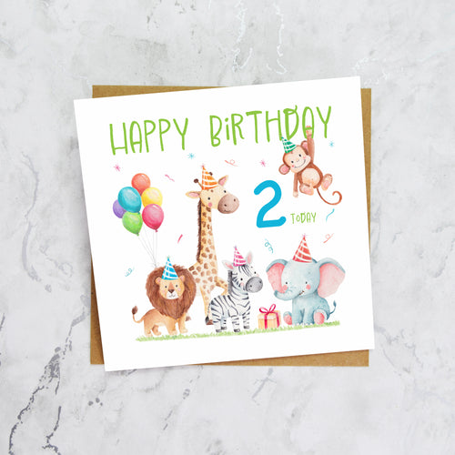 2nd Birthday Card For Boy, Safari Animal Birthday Card Age 2, Jungle Animals Second Birthday Card For Boys (S00207) - Blank Inside - Sent To You (S00207)