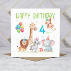 4th Birthday Card For Boy, Safari Animal Birthday Card Age 4, Jungle Animals Fourth Birthday Card For Boys (S00209) - Blank Inside - Sent To You (S00209)