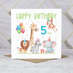 5th Birthday Card For Boy, Safari Animal Birthday Card Age 5, Jungle Animals Fifth Birthday Card For Boys (S00210) - Blank Inside - Sent To You (S00210)