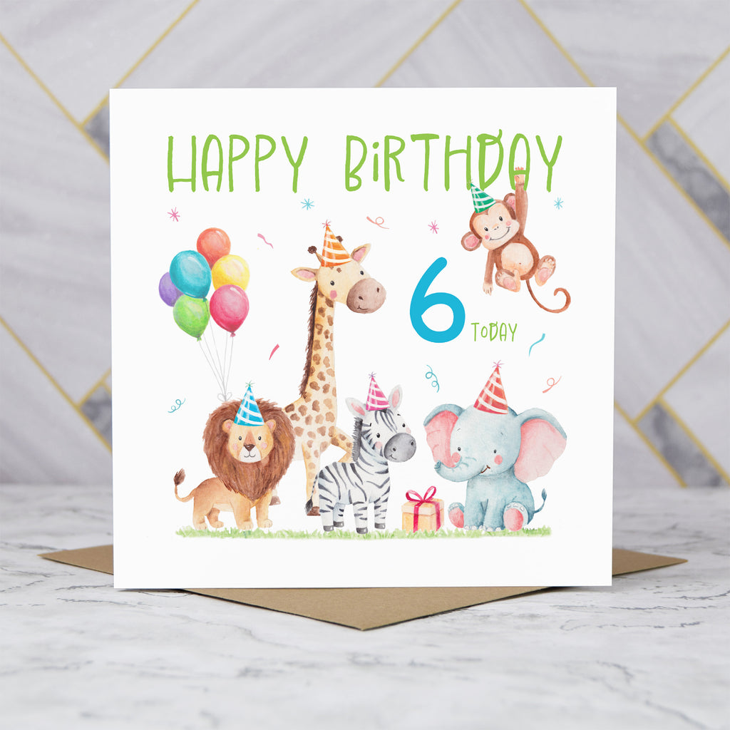6th Birthday Card For Boy, Safari Animal Birthday Card Age 6, Jungle Animals Sixth Birthday Card For Boys (S00211) - Blank Inside - Sent To You (S00211)