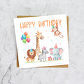 Safari Animal Birthday Card For Girls Or Boys, Cute Jungle Animals Birthday Card, Lion Giraffe Elephant Card For Kids (S00213) - Blank Inside - Sent To You (S00213)