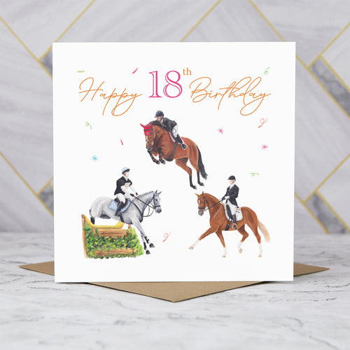 18th Birthday Card For Horse Lover, Eventing Birthday Card Age 18, Horse Trials Card For Equestrian Girl (S00229) - Blank Inside - Sent To You (S00229)