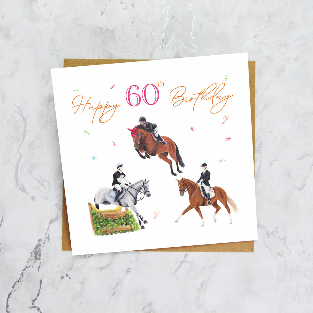 60th Birthday Card For Horse Lover, Eventing Birthday Card Age 60, Horse Trials Card for Equestrian Rider (S00234) - Blank Inside - Sent To You (S00234)