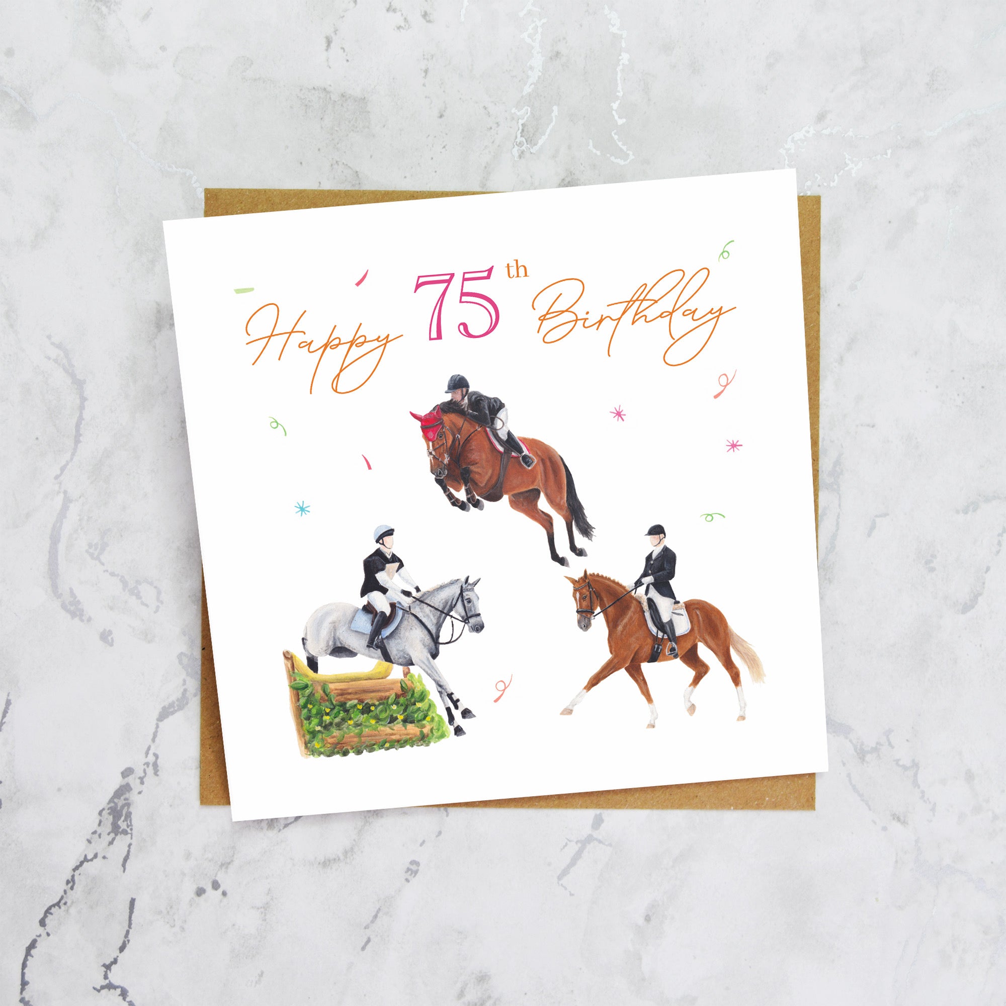 75th Birthday Card For Horse Lover, Eventing Birthday Card Age 75, Horse Trials Card for Equestrian Rider (S00237) - Blank Inside - Sent To You (S00237)