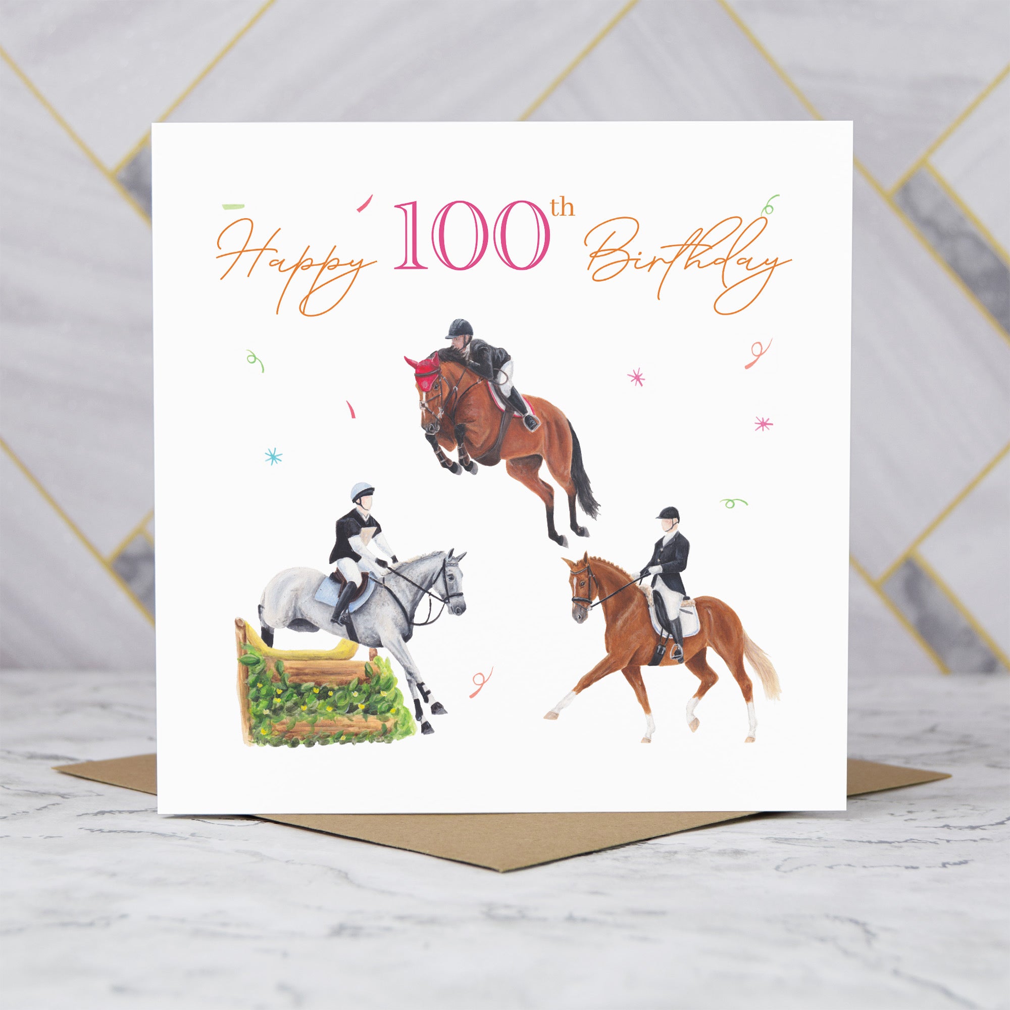 100th Birthday Card For Horse Lover, Eventing Birthday Card Age 100 Horse Trials Card for Equestrian Rider (S00242) - Blank Inside - Sent To You (S00242)