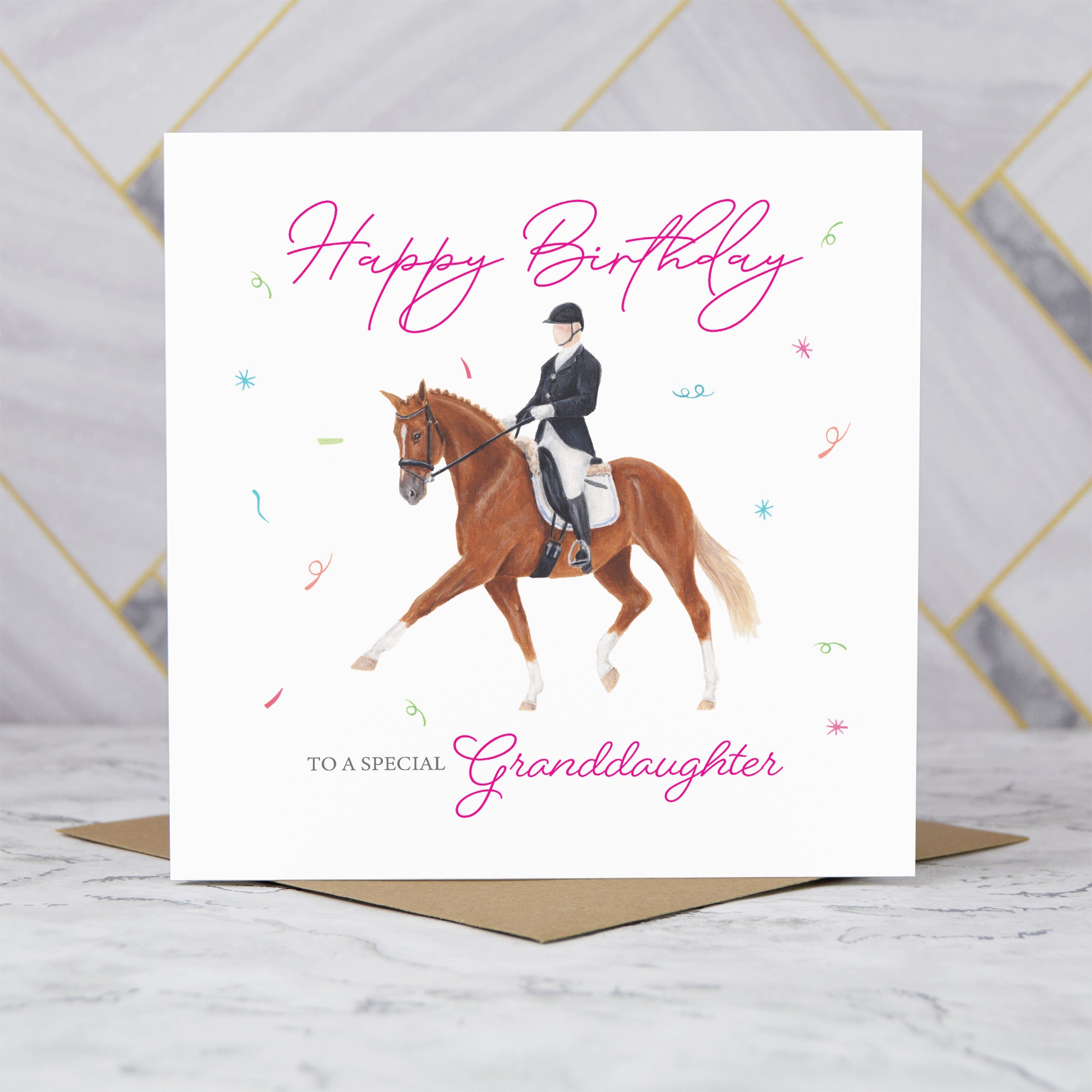 Granddaughter Birthday Card For Dressage Rider, Equestrian Birthday Card, Horse Lover Greeting Card For Granddaughter (S00245) - Blank Inside - Sent To You (S00245)