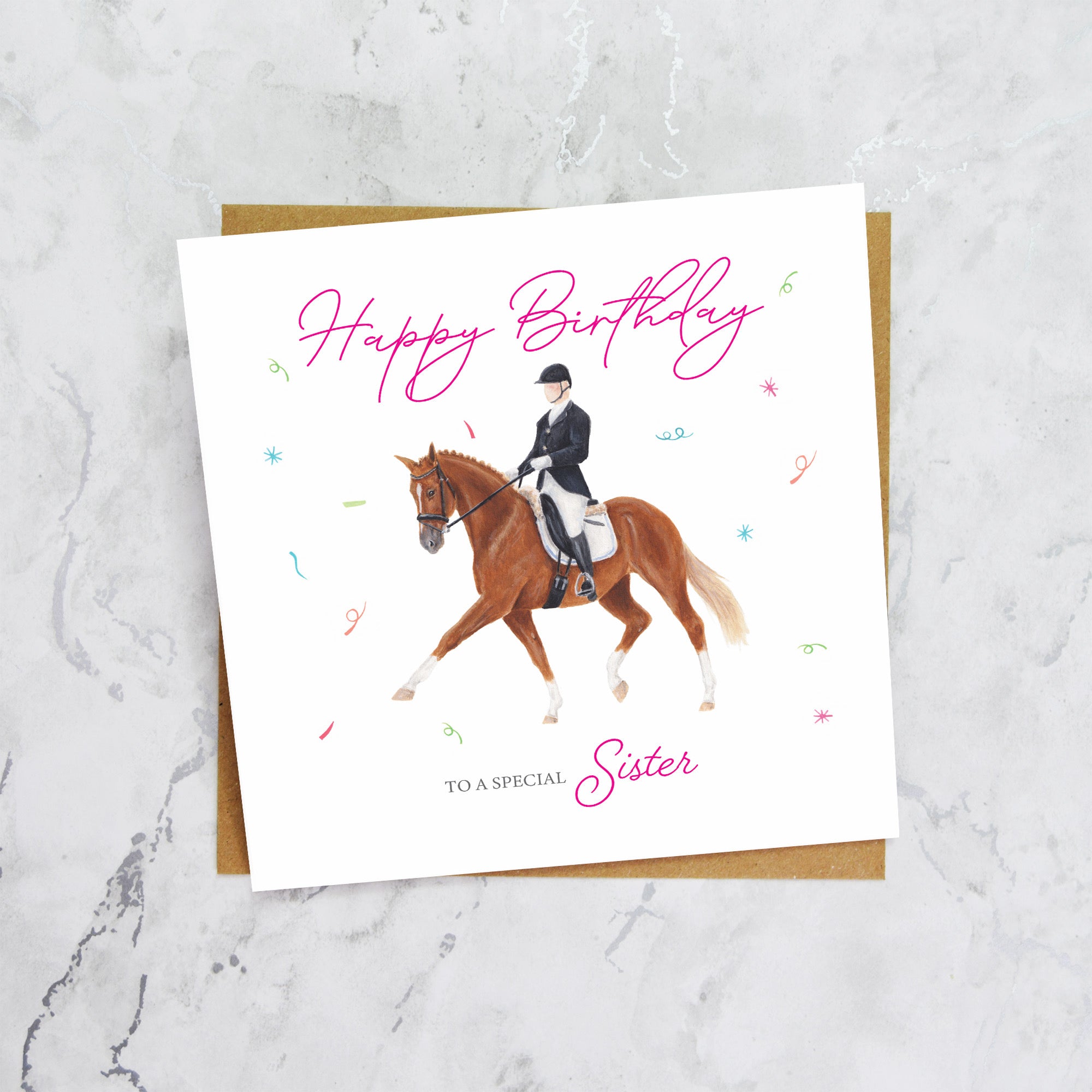 Sister Birthday Card For Dressage Rider, Equestrian Birthday Card, Horse Lover Greeting Card For Sister (S00247) - Blank Inside - Sent To You (S00247)