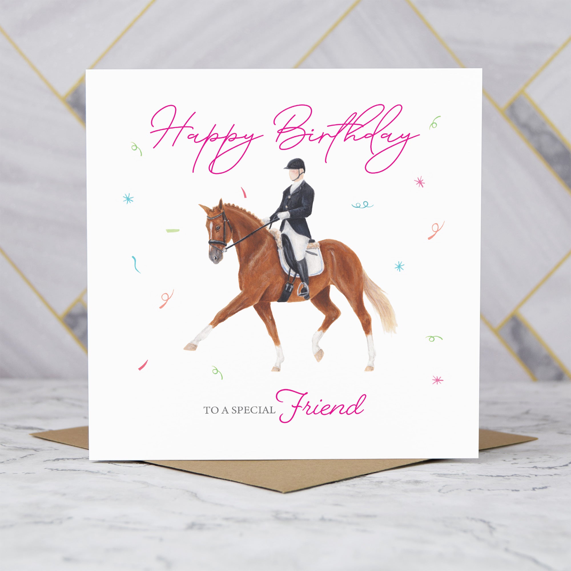 Friend Birthday Card For Dressage Rider, Equestrian Birthday Card, Horse Lover Greeting Card For Friend (S00255) - Blank Inside - Sent To You (S00255)