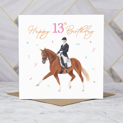 13th Birthday Card For Dressage Rider, Horse Birthday Card Age 13, Equestrian Card For Horse Loving Girl (S00256) - Blank Inside - Sent To You (S00256)