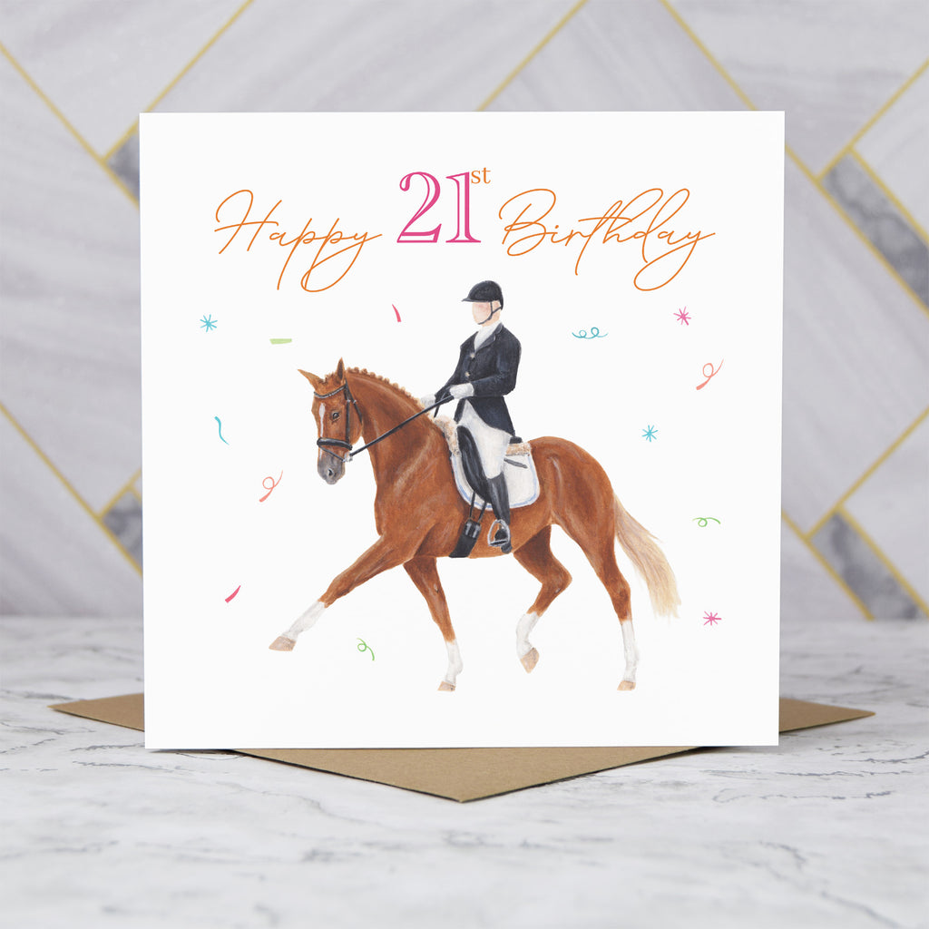 21st Birthday Card For Dressage Rider, Horse Birthday Card Age 21, Equestrian Card For Horse Loving Girl (S00259) - Blank Inside - Sent To You (S00259)