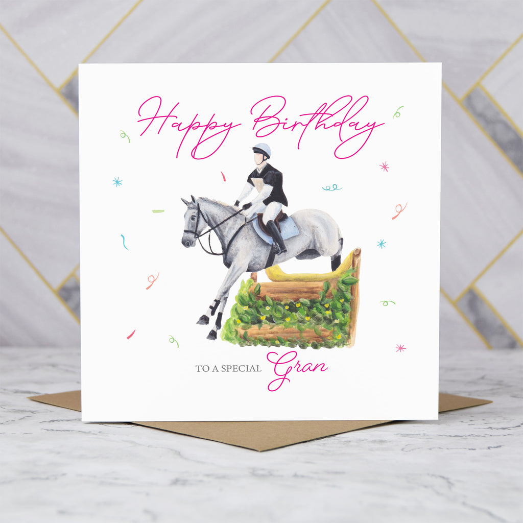 Gran Birthday Card For Horse Lover, Cross Country Eventing Horse Birthday Card, Equestrian Greeting Card (S00276) - Blank Inside - Sent To You (S00276)