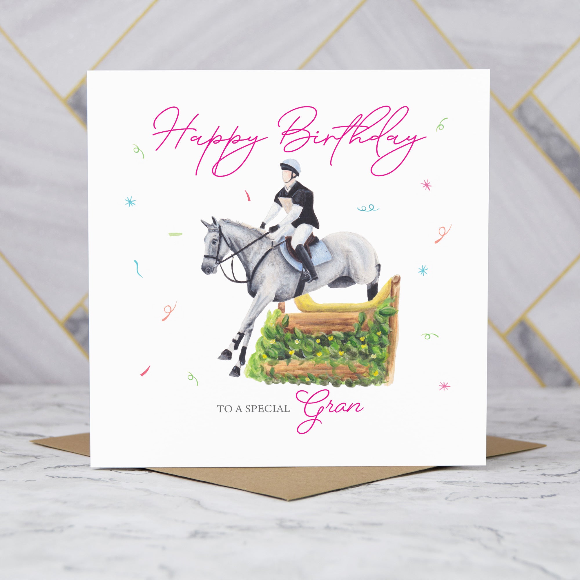 Gran Birthday Card For Horse Lover, Cross Country Eventing Horse Birthday Card, Equestrian Greeting Card (S00276) - Blank Inside - Sent To You (S00276)