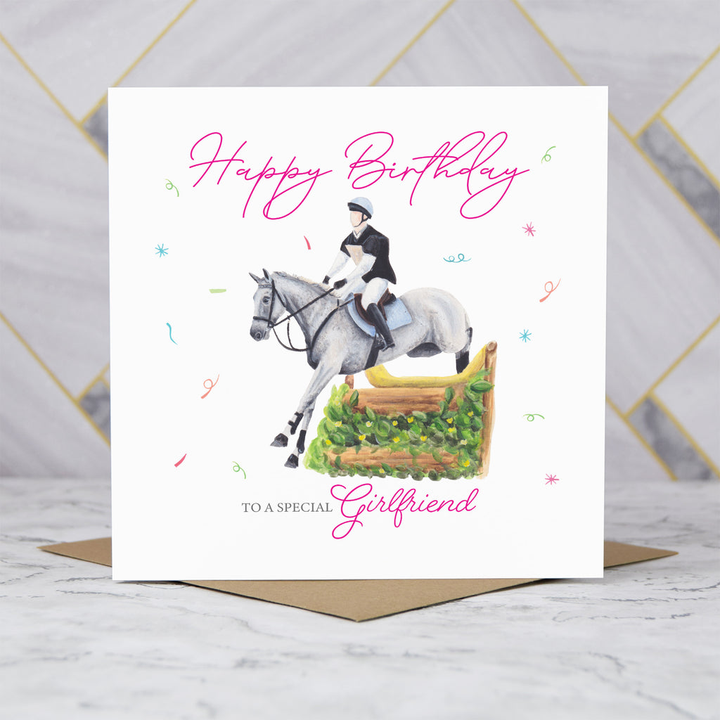 Girlfriend Birthday Card For Horse Lover, Cross Country Eventing Horse Birthday Card, Equestrian Greeting Card (S00277) - Blank Inside - Sent To You (S00277)