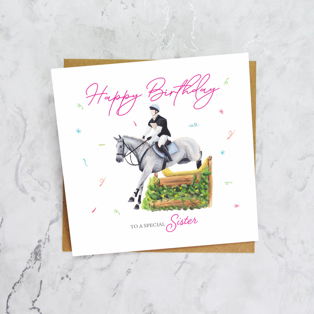Sister Birthday Card For Horse Lover, Cross Country Eventing Horse Birthday Card, Equestrian Greeting Card (S00280) - Blank Inside - Sent To You (S00280)