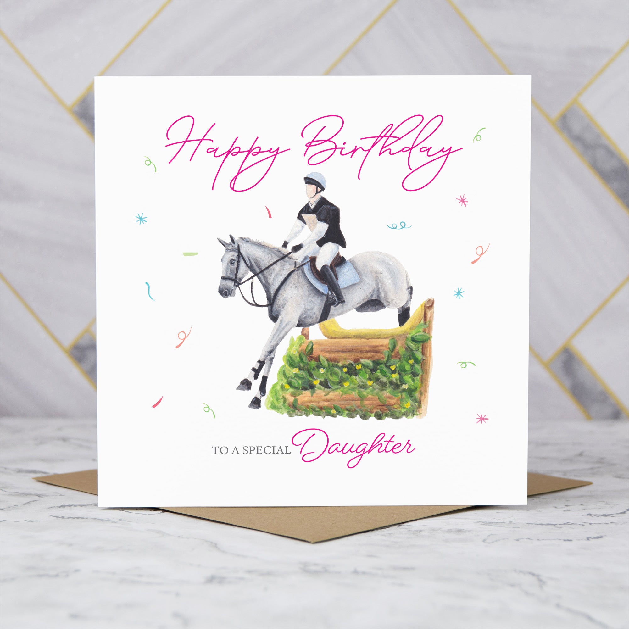 Daughter Birthday Card For Horse Lover, Cross Country Eventing Horse Birthday Card, Equestrian Greeting Card (S00281) - Blank Inside - Sent To You (S00281)