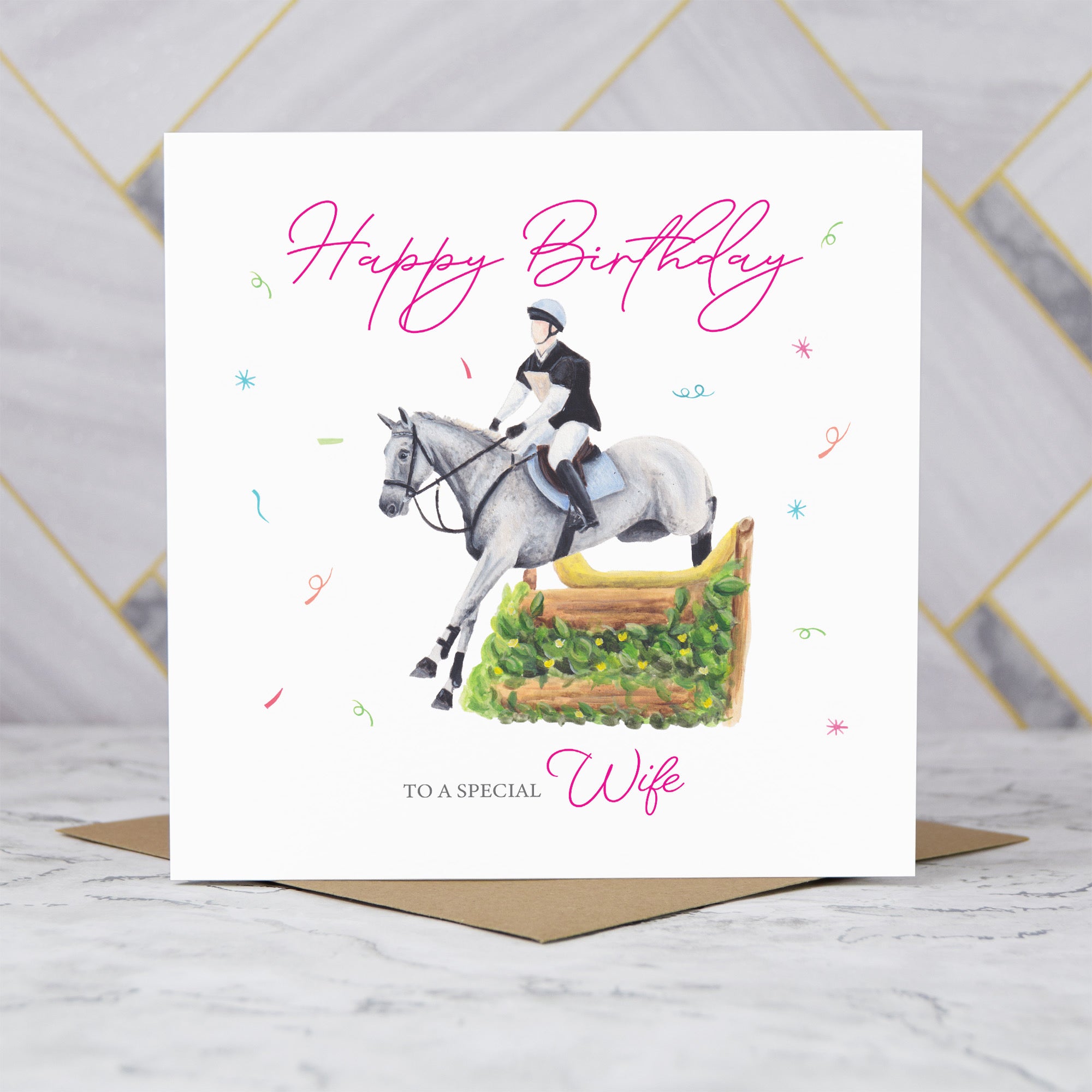 Wife Birthday Card For Horse Lover, Cross Country Eventing Horse Birthday Card, Equestrian Greeting Card (S00283) - Blank Inside - Sent To You (S00283)