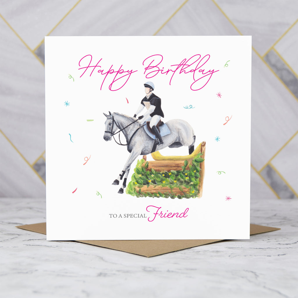 Friend Birthday Card For Horse Lover, Cross Country Eventing Horse Birthday Card, Equestrian Greeting Card (S00285) - Blank Inside - Sent To You (S00285)