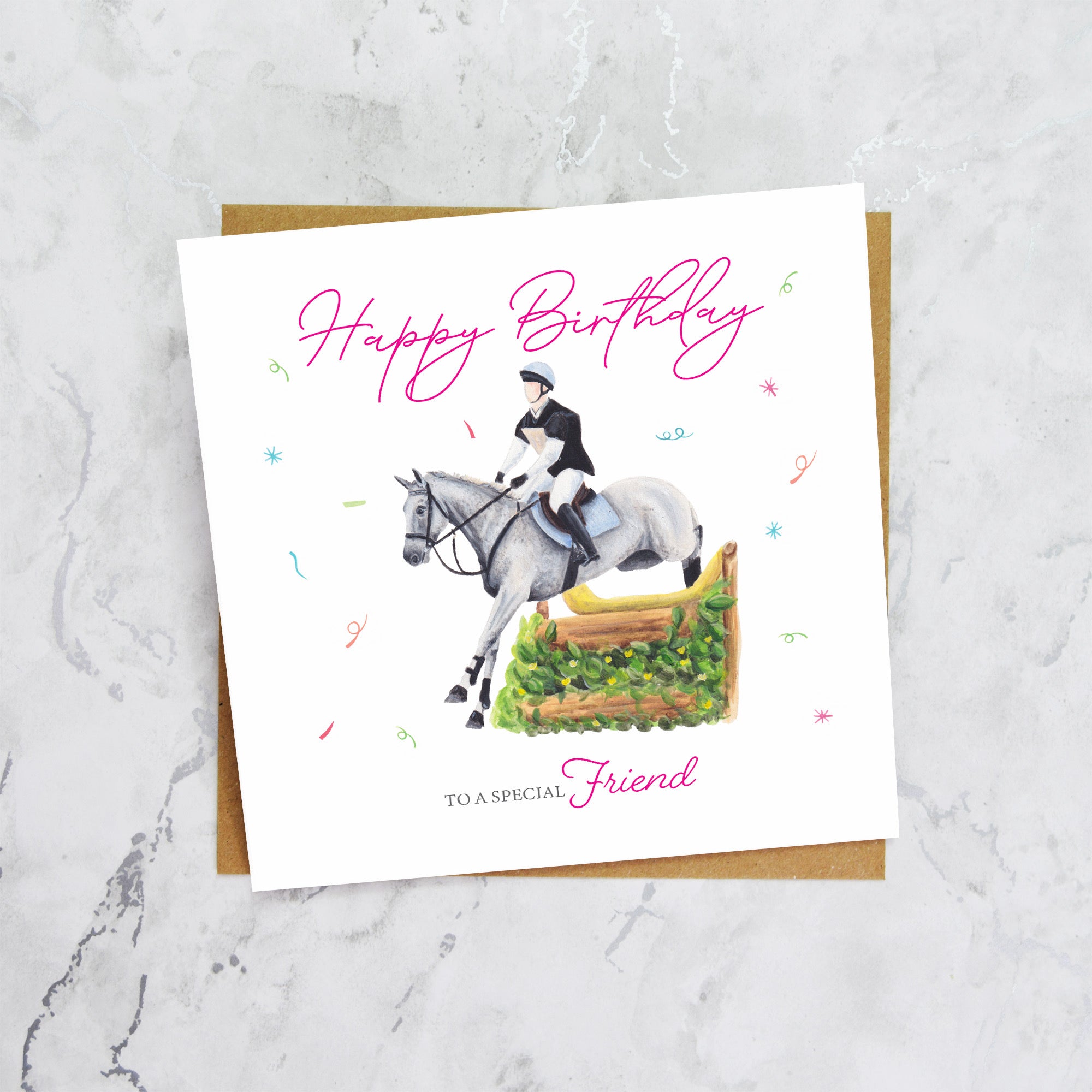Friend Birthday Card For Horse Lover, Cross Country Eventing Horse Birthday Card, Equestrian Greeting Card (S00285) - Blank Inside - Sent To You (S00285)