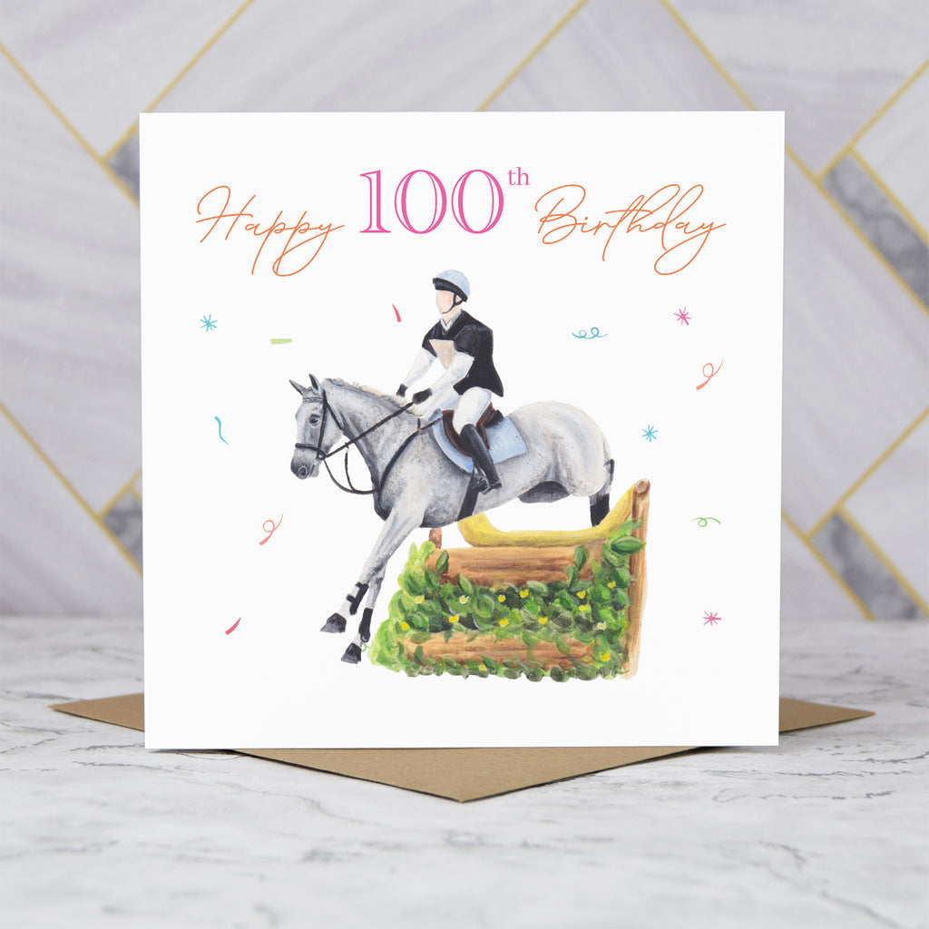 100th Birthday Card For Horse Lover, Cross Country Horse Birthday Card Age 100, Equestrian Card For Horse Rider (S00301) - Blank Inside - Sent To You (S00301)
