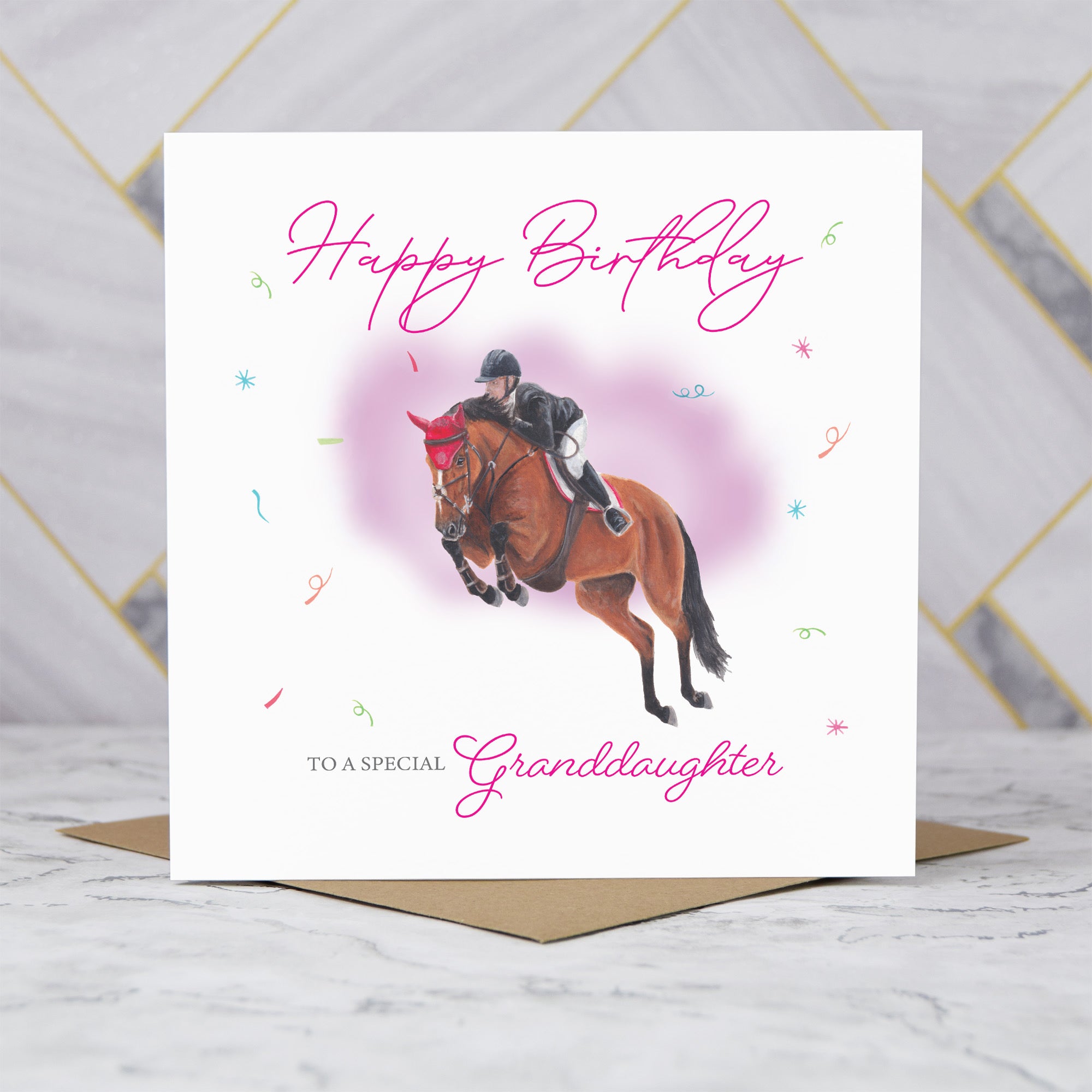 Granddaughter Birthday Card For Horse Lover, Show Jumping Horse Birthday Card, Equestrian Greeting Card (S00303) - Blank Inside - Sent To You (S00303)