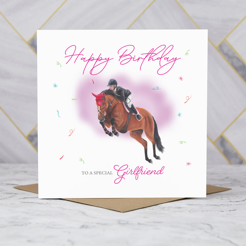 Girlfriend Birthday Card For Horse Lover, Cross Country Eventing Horse Birthday Card, Equestrian Greeting Card (S00306) - Blank Inside - Sent To You (S00306)