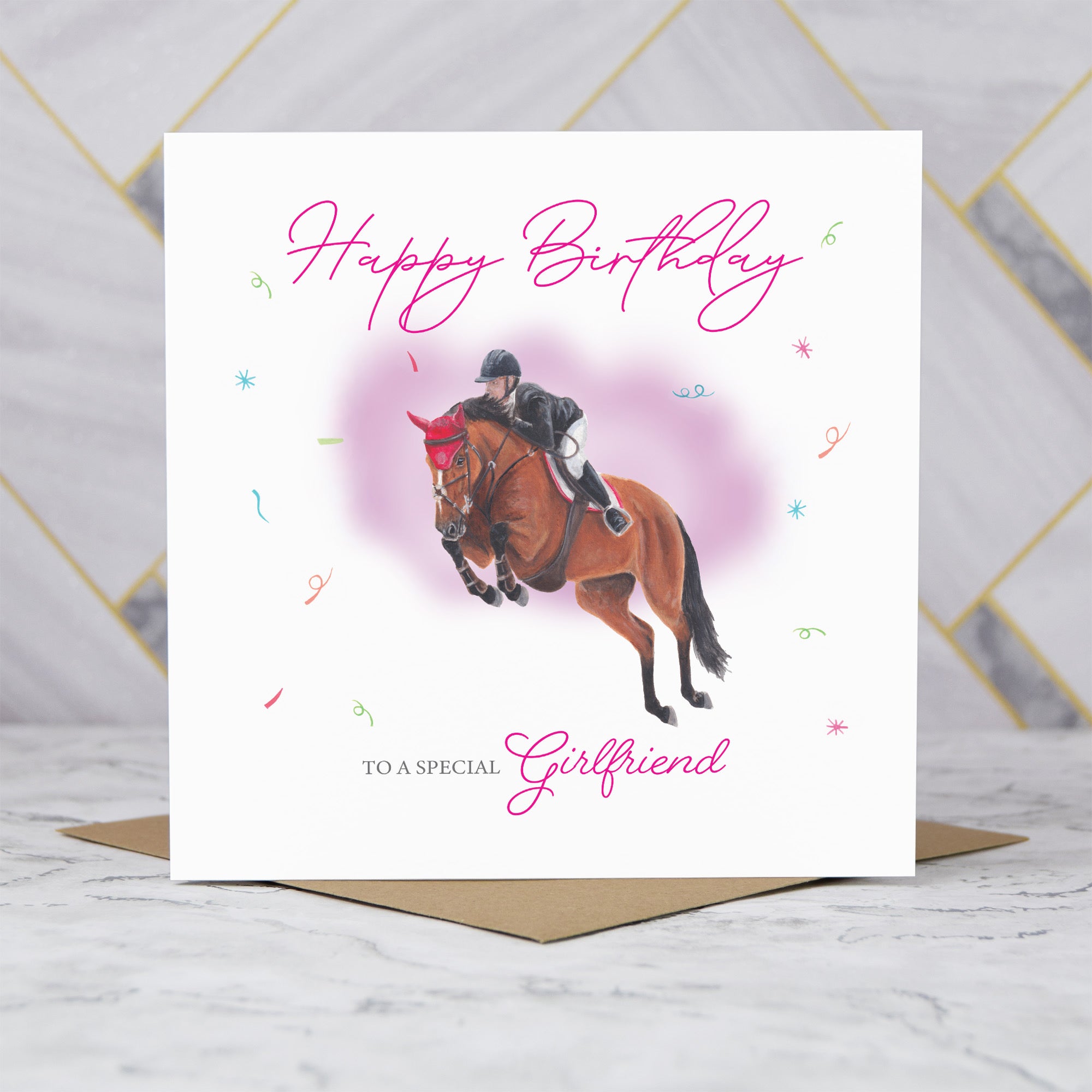Girlfriend Birthday Card For Horse Lover, Cross Country Eventing Horse Birthday Card, Equestrian Greeting Card (S00306) - Blank Inside - Sent To You (S00306)