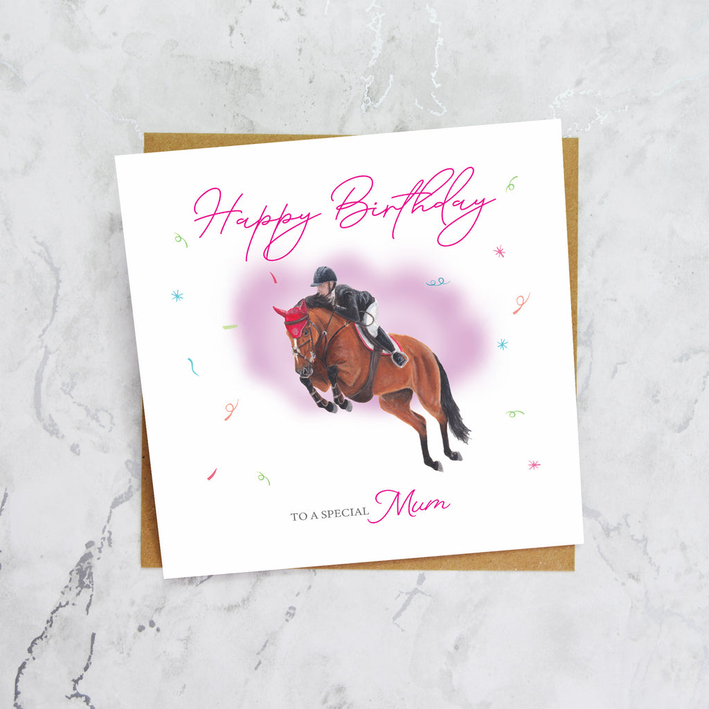 Mum Birthday Card For Horse Lover, Show Jumping Horse Birthday Card, Equestrian Greeting Card (S00307) - Blank Inside - Sent To You (S00307)