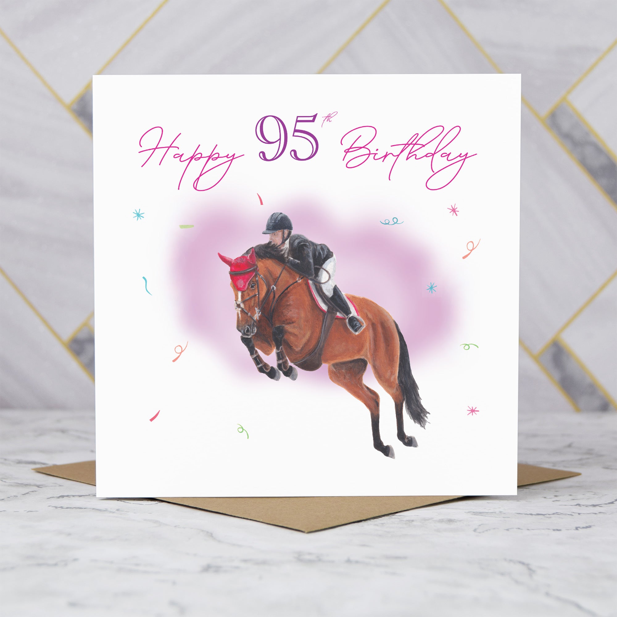 95th Birthday Card For Horse Lover, Show Jumping Horse Birthday Card Age 95, Equestrian Card For Horse Rider (S00329) - Blank Inside - Sent To You (S00329)