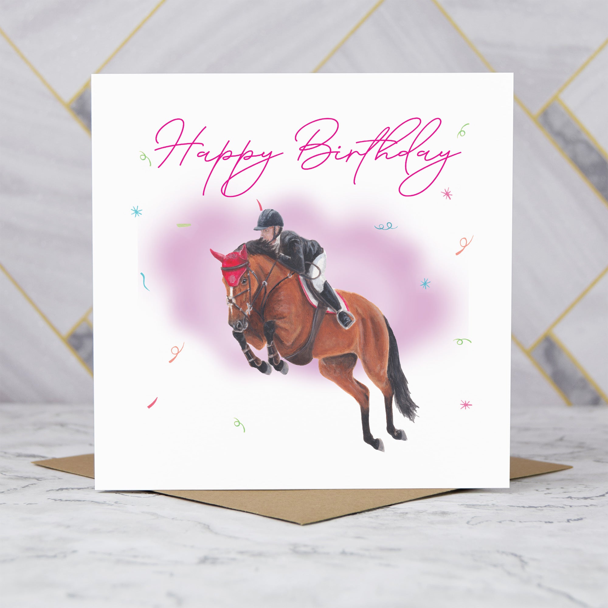 Show Jumping Horse Birthday Card For Horse Lover, Equestrian Birthday Card, XC Riding Greeting Card (S00331) - Blank Inside - Sent To You (S00331)