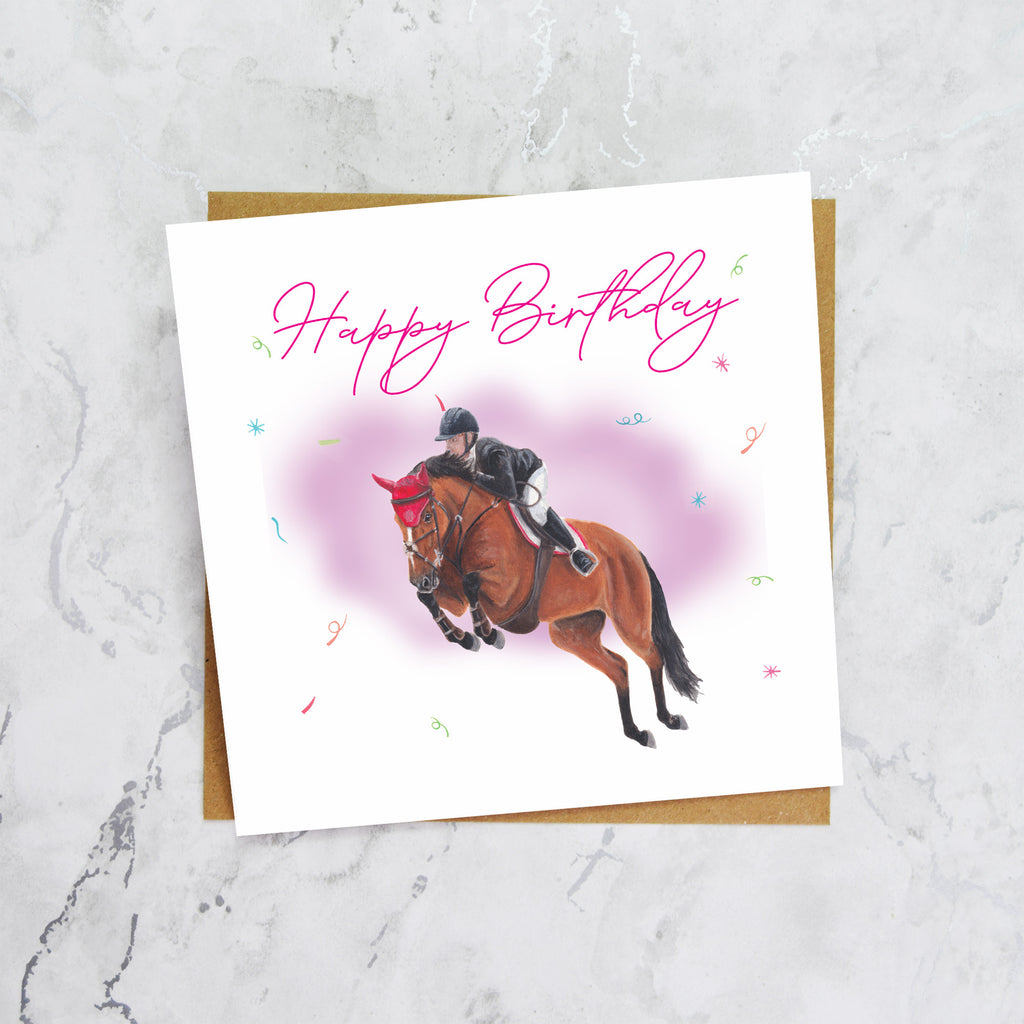 Show Jumping Horse Birthday Card For Horse Lover, Equestrian Birthday Card, XC Riding Greeting Card (S00331) - Blank Inside - Sent To You (S00331)