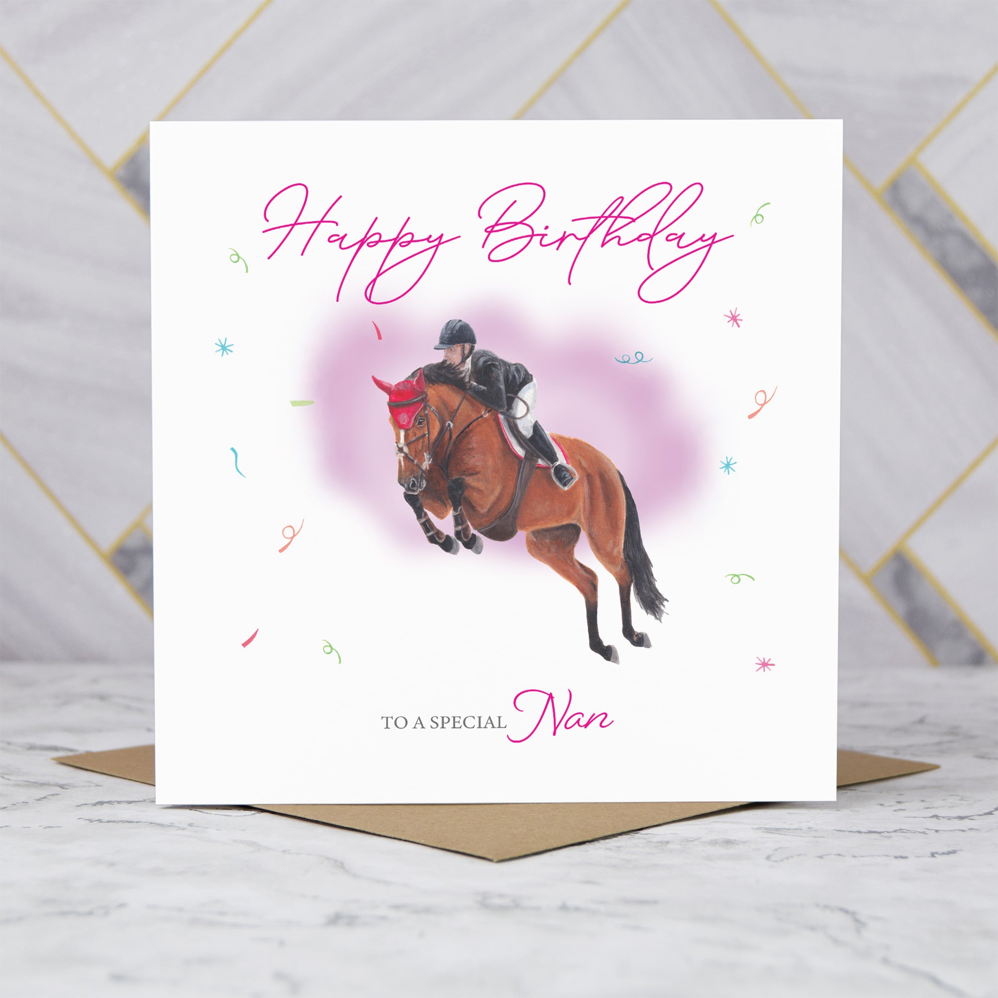 Nan Birthday Card For Horse Lover, Show Jumping Horse Birthday Card, Equestrian Greeting Card (S00332) - Blank Inside - Sent To You (S00332)