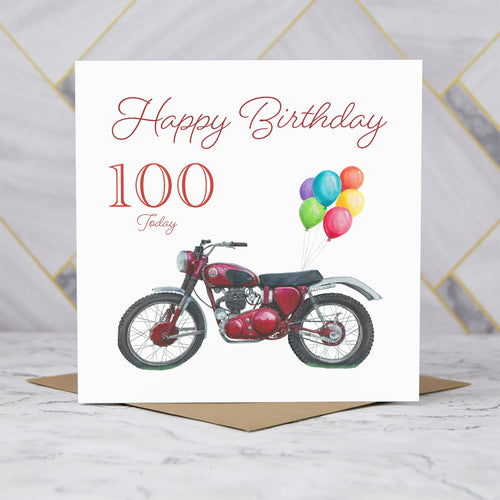 100th Birthday Card For BSA Motorcycle Lover, Classic Motorbike Birthday Card, Vintage BSA Bike Age 100 Card (S00351) - Blank Inside - Sent To You (S00351)