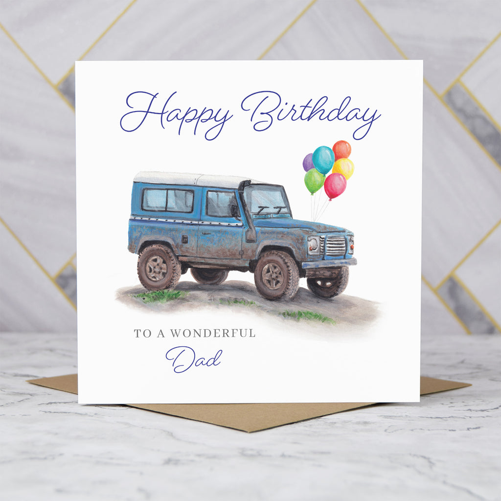 Dad Birthday Card For Land Rover Defender Lover, Blue 4x4 Off Road Birthday Card, Classic Defender Card For Dad (S00353) - Blank Inside - Sent To You (S00353)