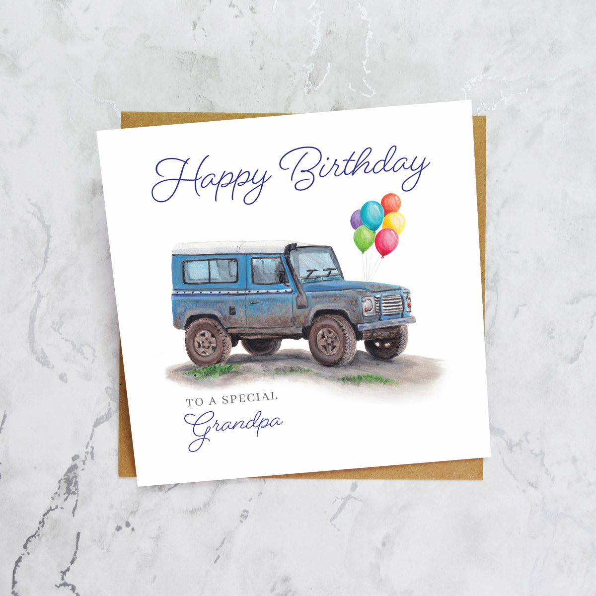 Grandpa Birthday Card For Land Rover Defender Lover, Blue 4x4 Off Road Birthday Card, Classic Defender Card For Grandpa (S00364) - Blank Inside - Sent To You (S00364)