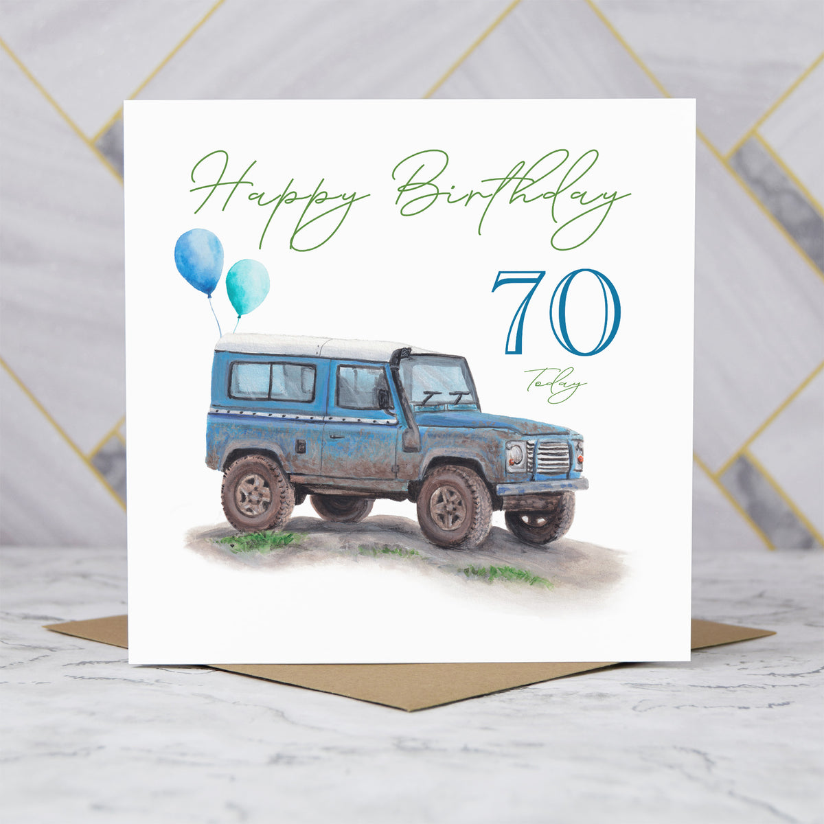 70th Birthday Card For Land Rover Defender Lover, Blue 4x4 Off Road Card, Classic Defender Age 70 Birthday Card (S00372) - Blank Inside - Sent To You (S00372)